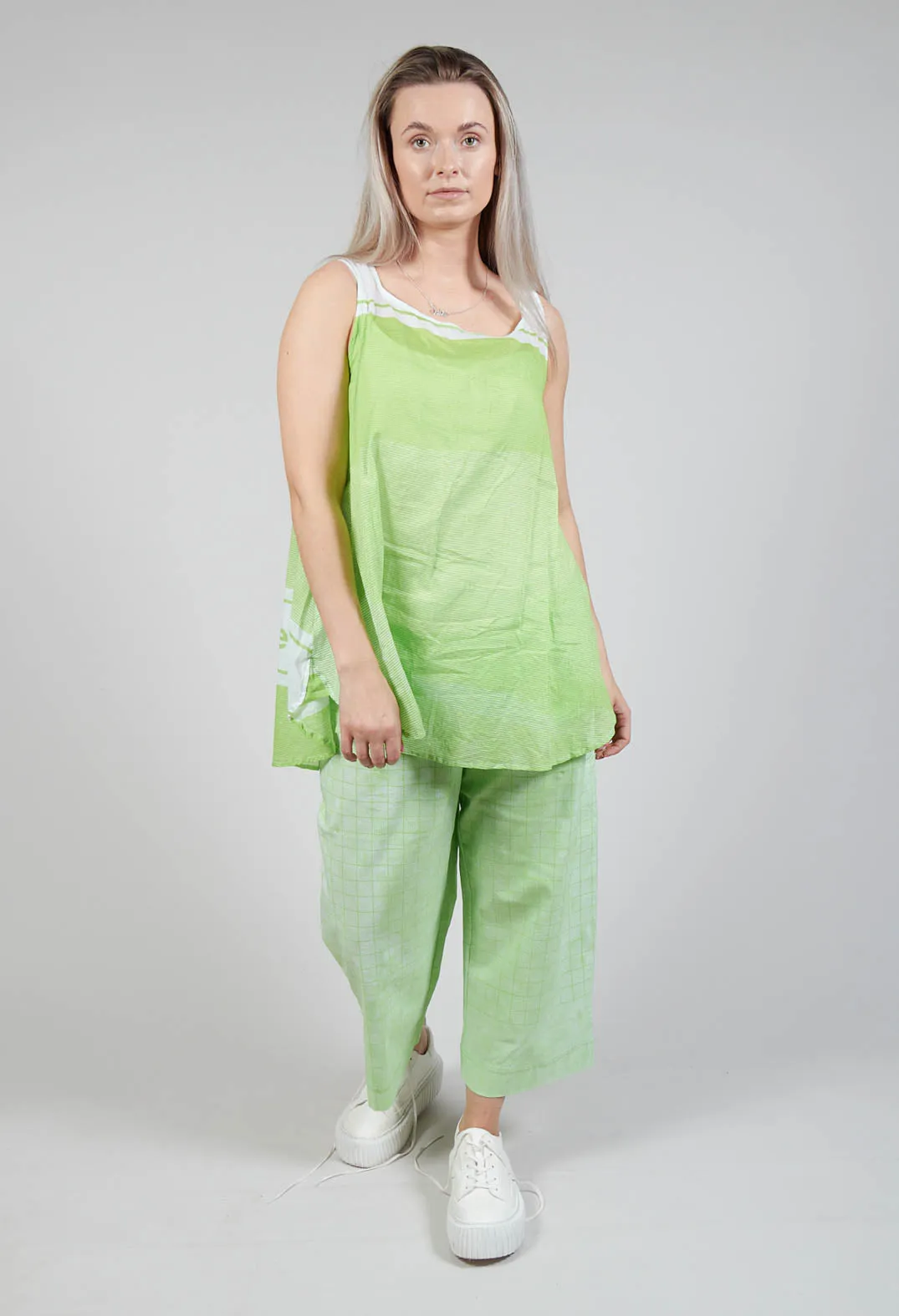 A-Line Cotton Vest Top in Lime Print