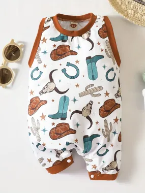 Adorable Sleeveless Romper Cute Cartoon Print for Baby Boys