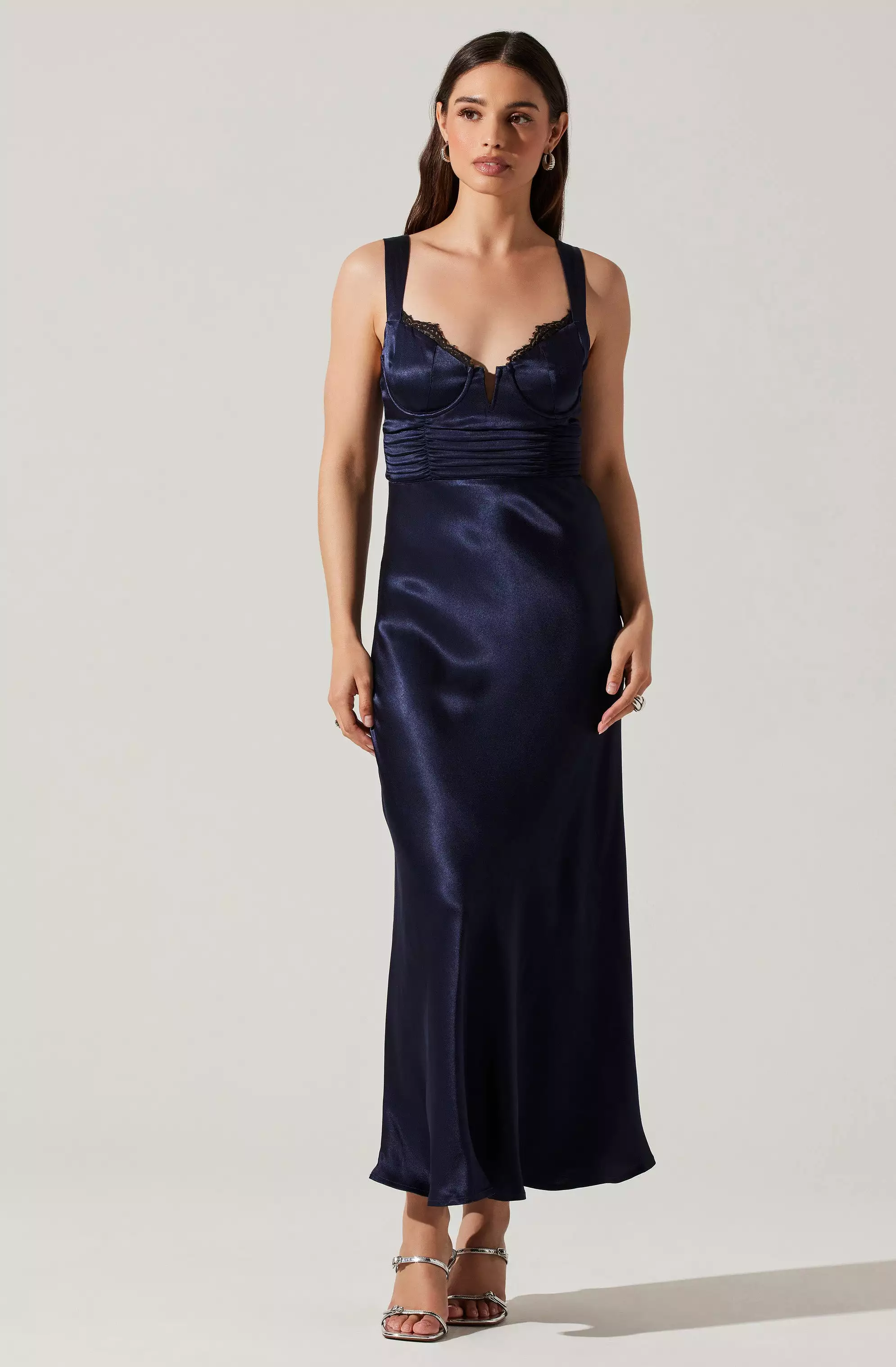 Aeris Satin Lace Trim Maxi Dress