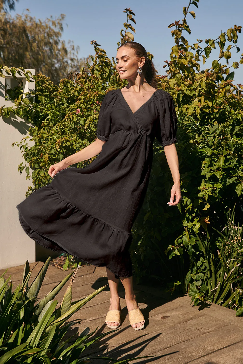 Alison Linen Maxi Dress in Black