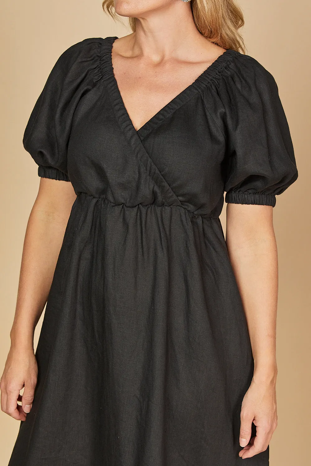 Alison Linen Maxi Dress in Black