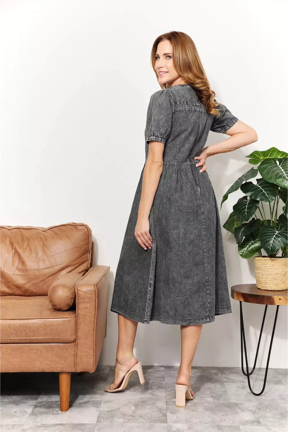 And The Why Full Size Washed Chambray Midi Dress