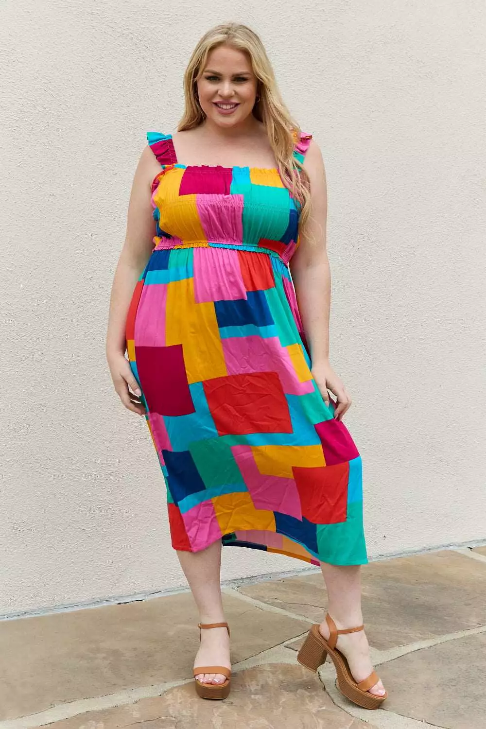 And The Why Multicolored Square Print Summer Dress