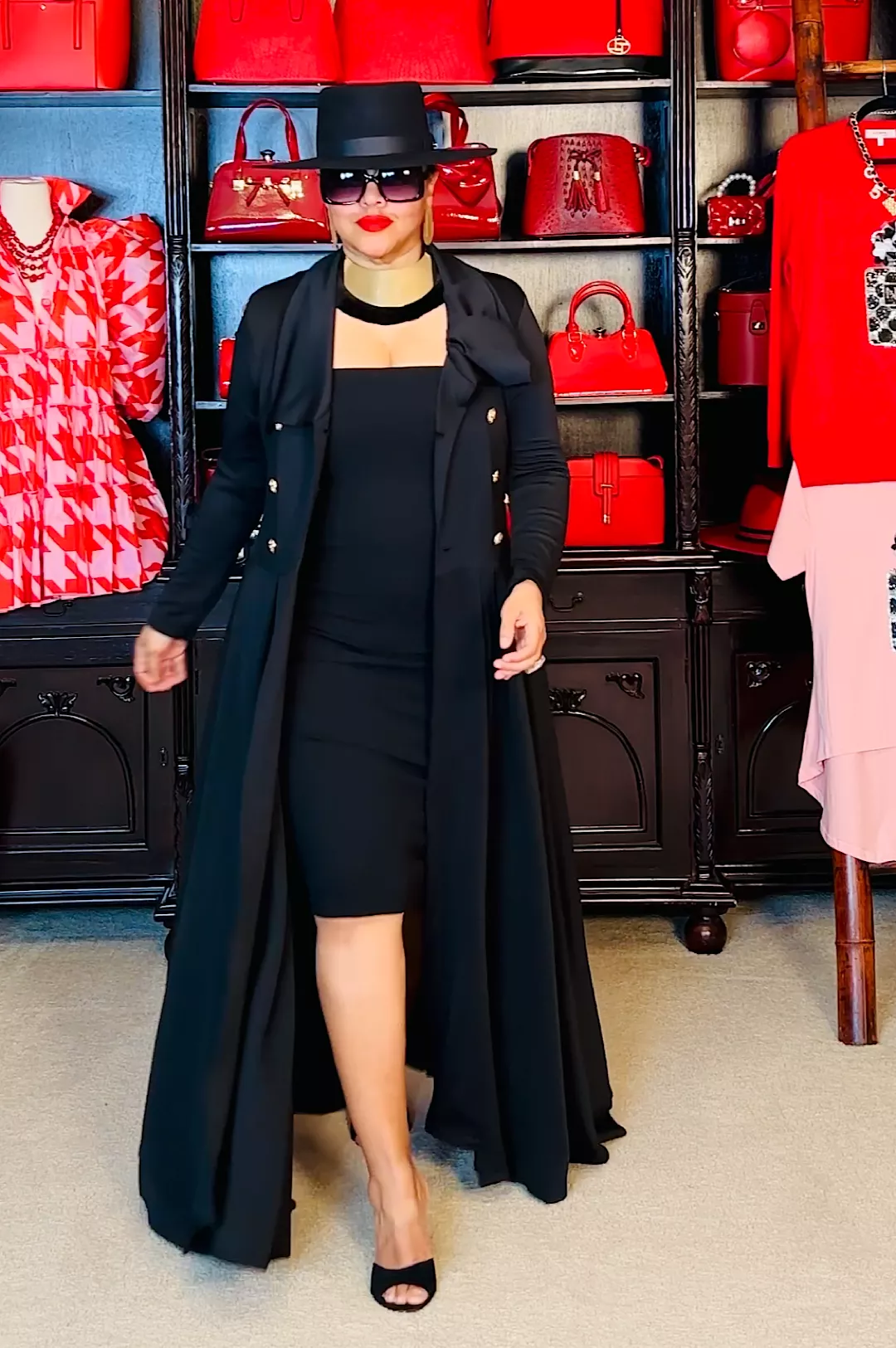 Beautiful Black Long Duster Coat Dress