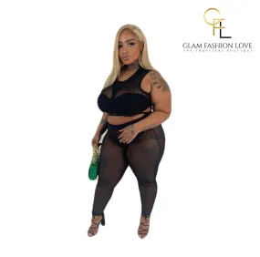 Black + Size Mesh Sleeveless 2pcs Set