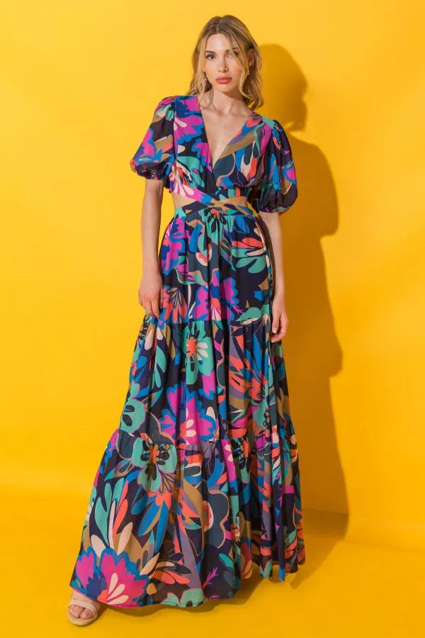 Black Floral Printed Woven Maxi Dress (Final Sale)