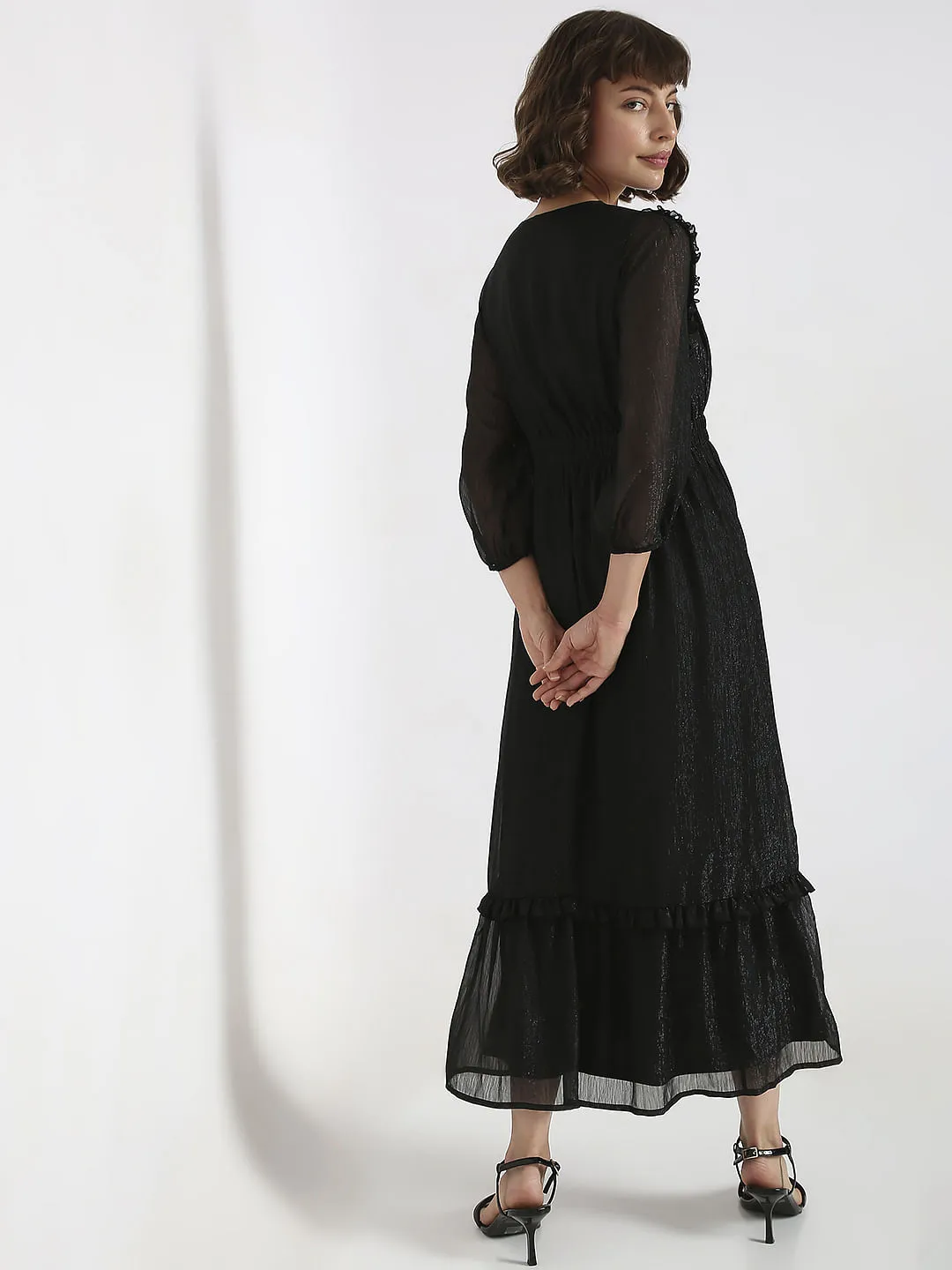 Black Lurex Tiered Maxi Dress