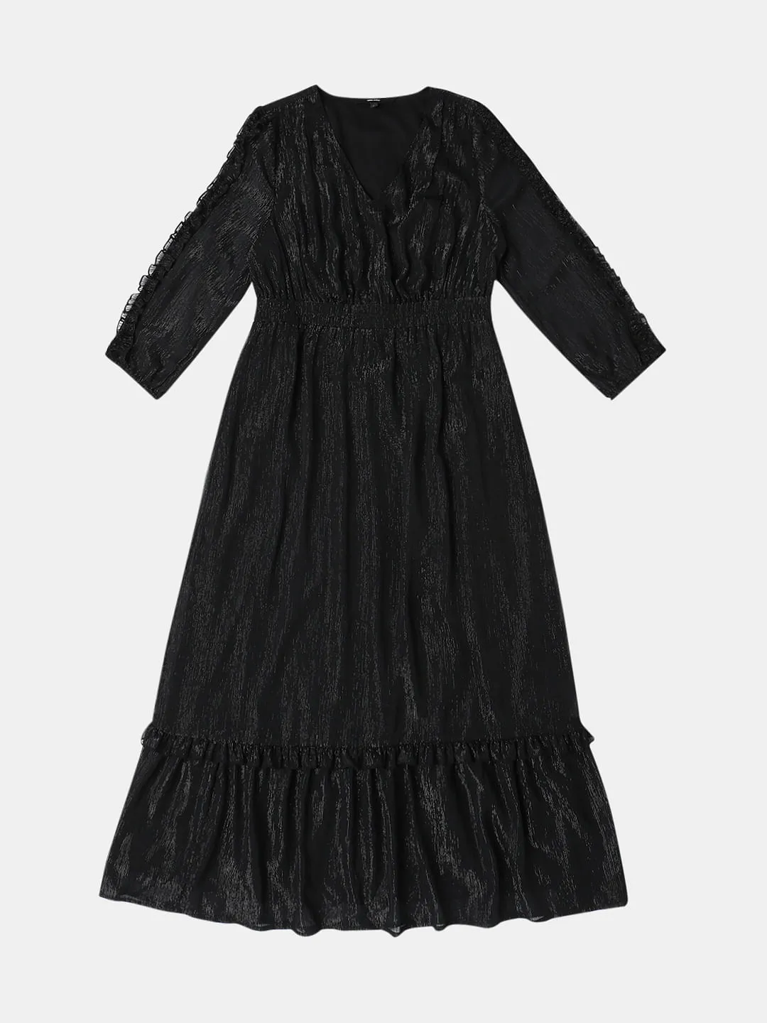 Black Lurex Tiered Maxi Dress