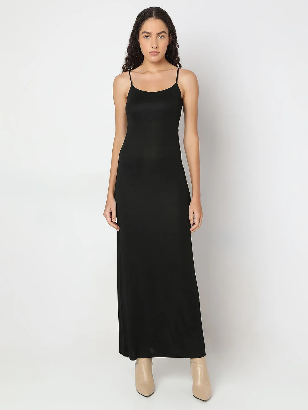 Black Shimmer Singlet Maxi Dress