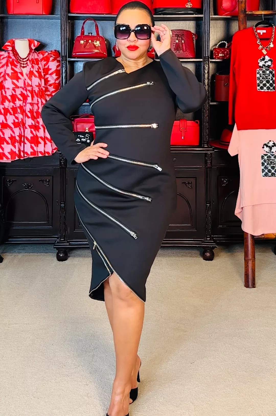 Black Silver Zipper Dress