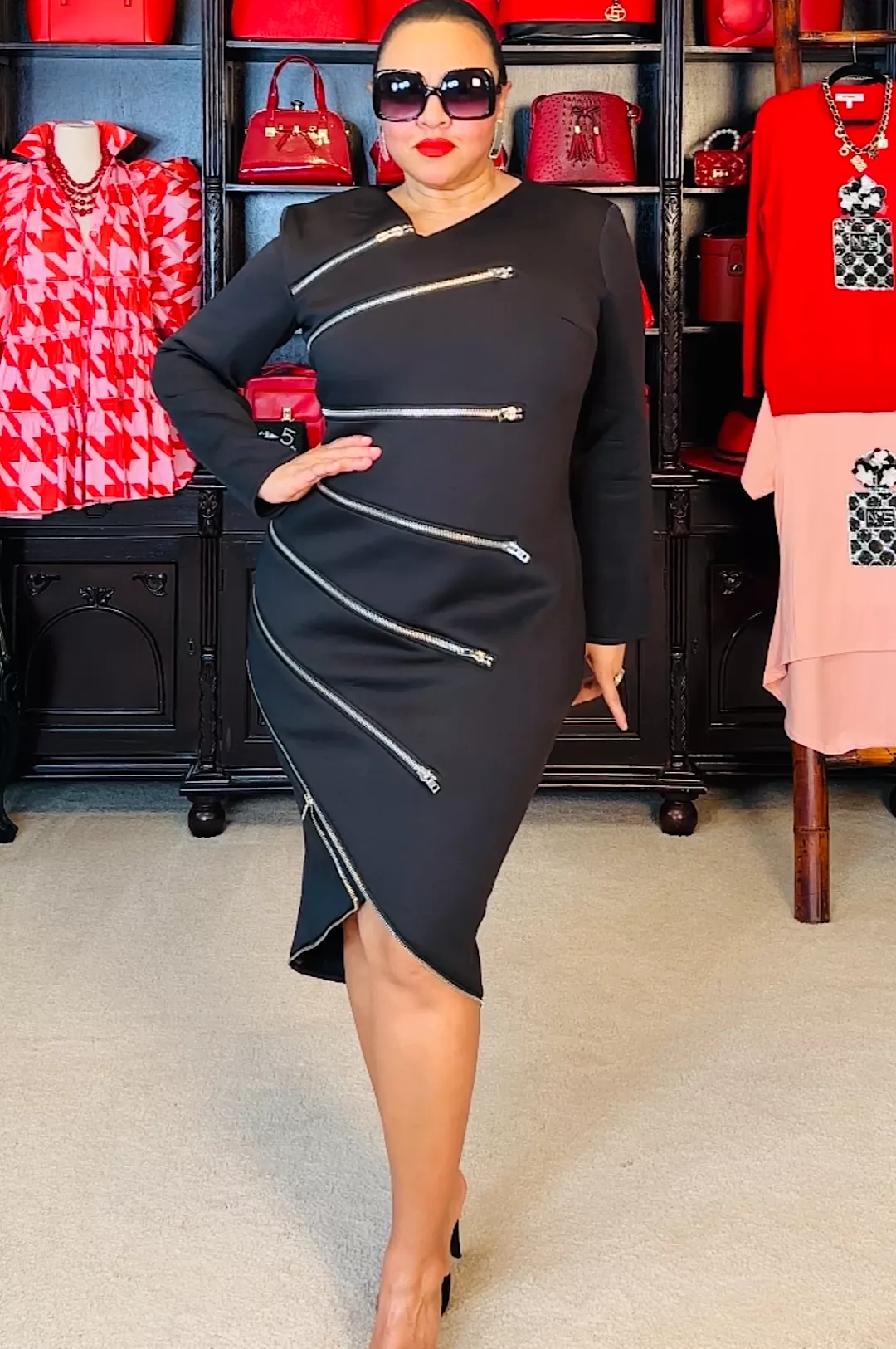 Black Silver Zipper Dress