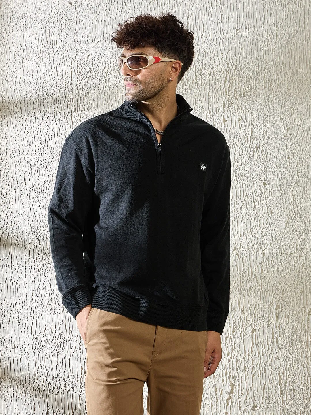 Black Turtleneck Quarter Zip Sweater