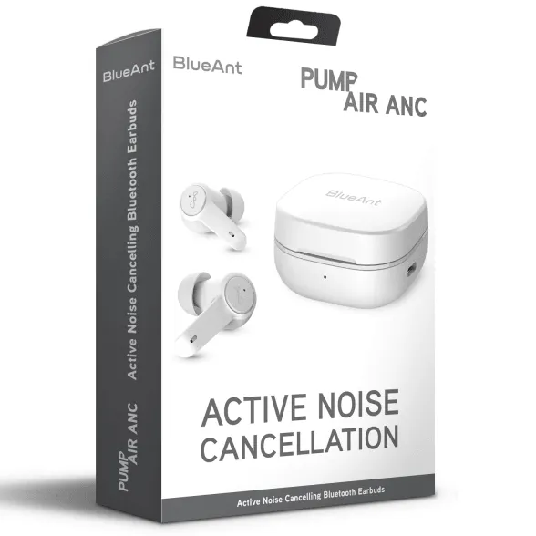 BlueAnt Pump Air Active Noise Cancelling ANC True Wireless Earbuds Earphones Case Headphones White