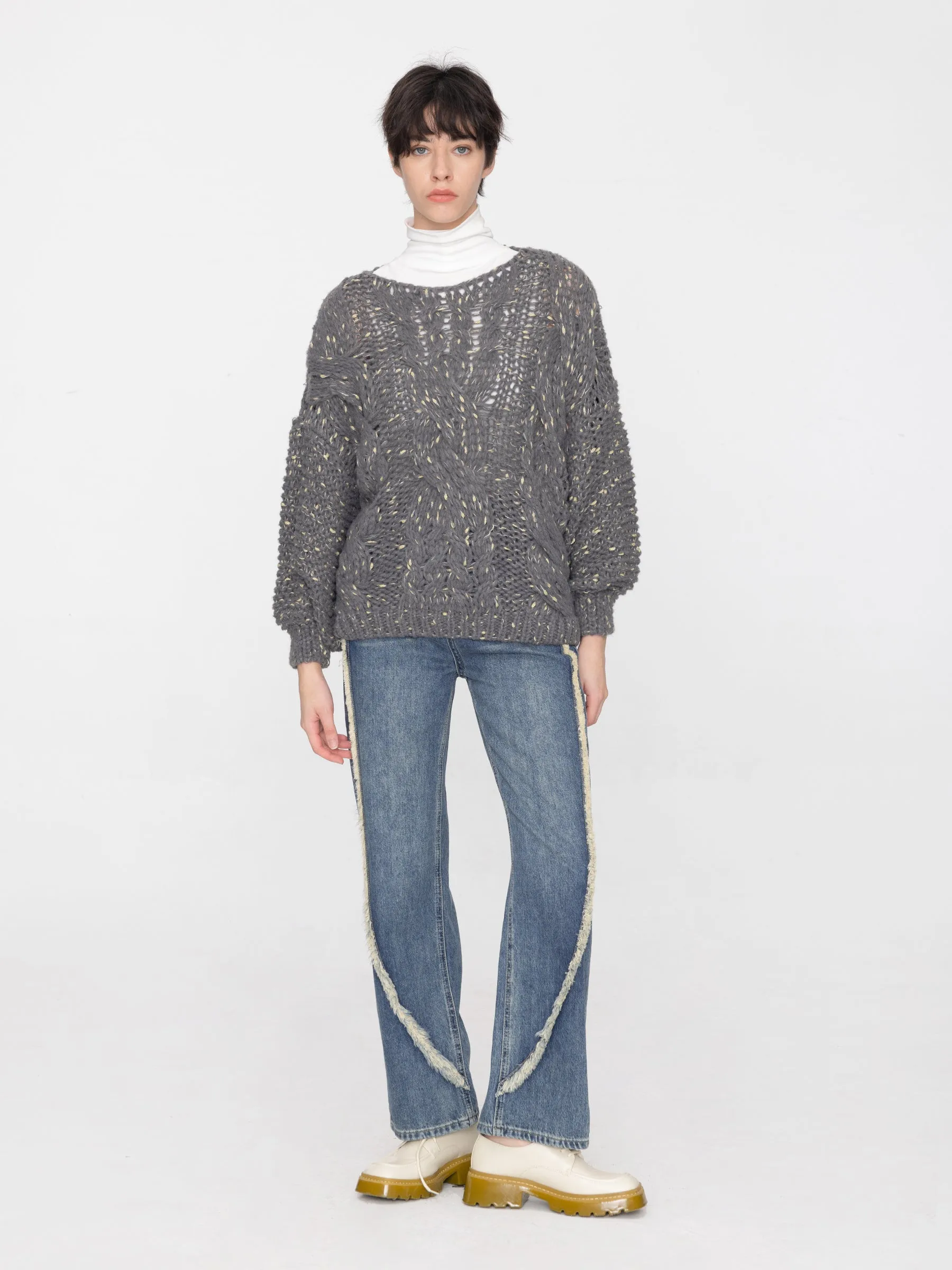 Boat Neck Thick Cable Knit Sweater