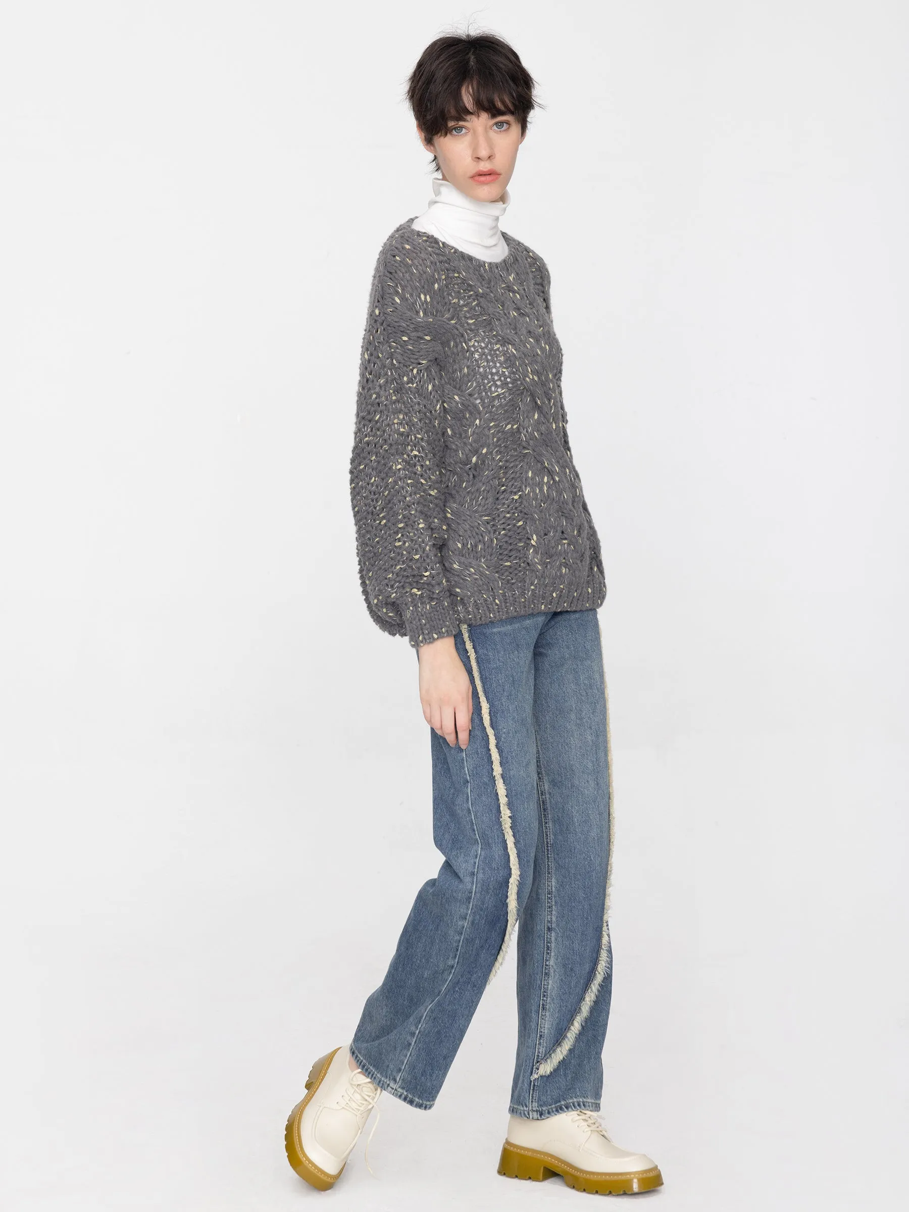 Boat Neck Thick Cable Knit Sweater