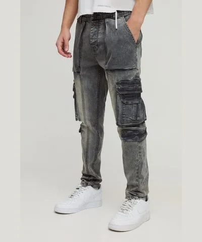 boohoo Mens Skinny Fit Multi Cargo Jeans