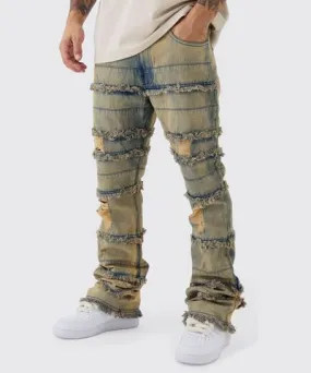 boohoo Mens Slim Flared Ripped Distressed Panelled Jeans