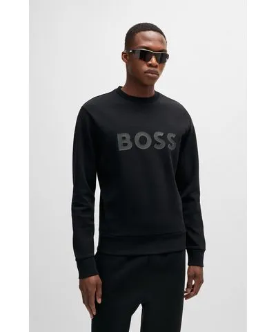 Boss Stretch-cotton sweatshirt with sandwich logo