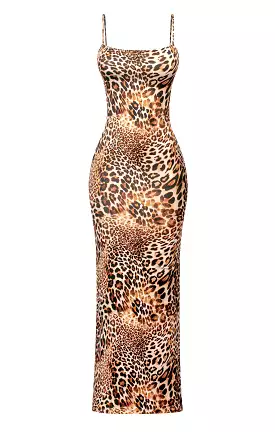 Brenda Sleeveless Cami Bodycon Leopard Maxi Dress