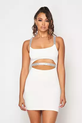 Bria Rhinestone Strap Dress - White