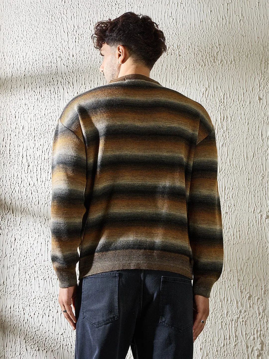 Brown Striped Oversized Sweater