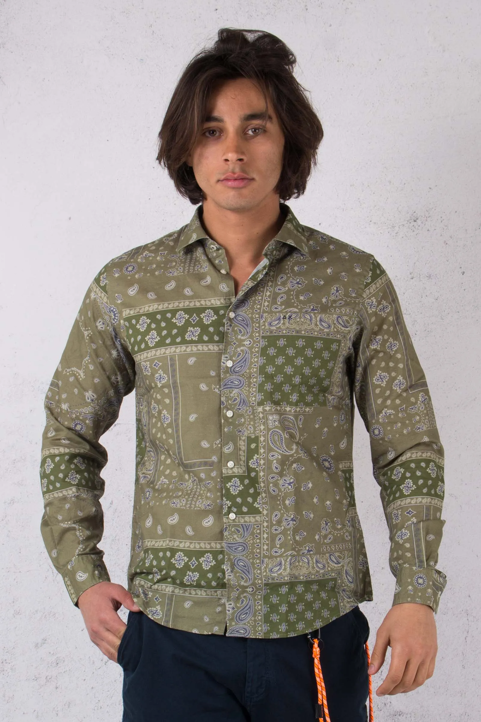 Camicia Lino Stampa Bandana Militare