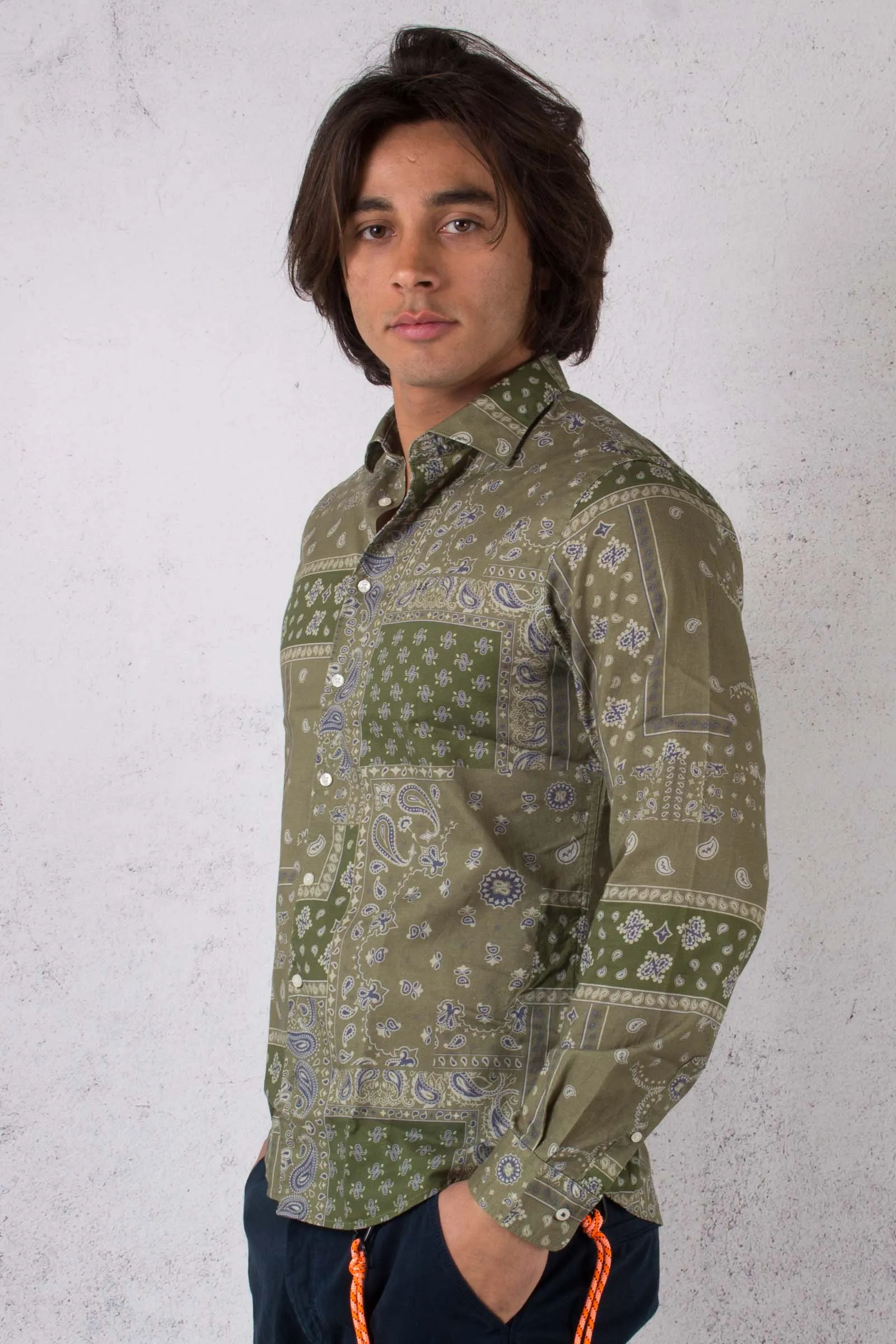 Camicia Lino Stampa Bandana Militare