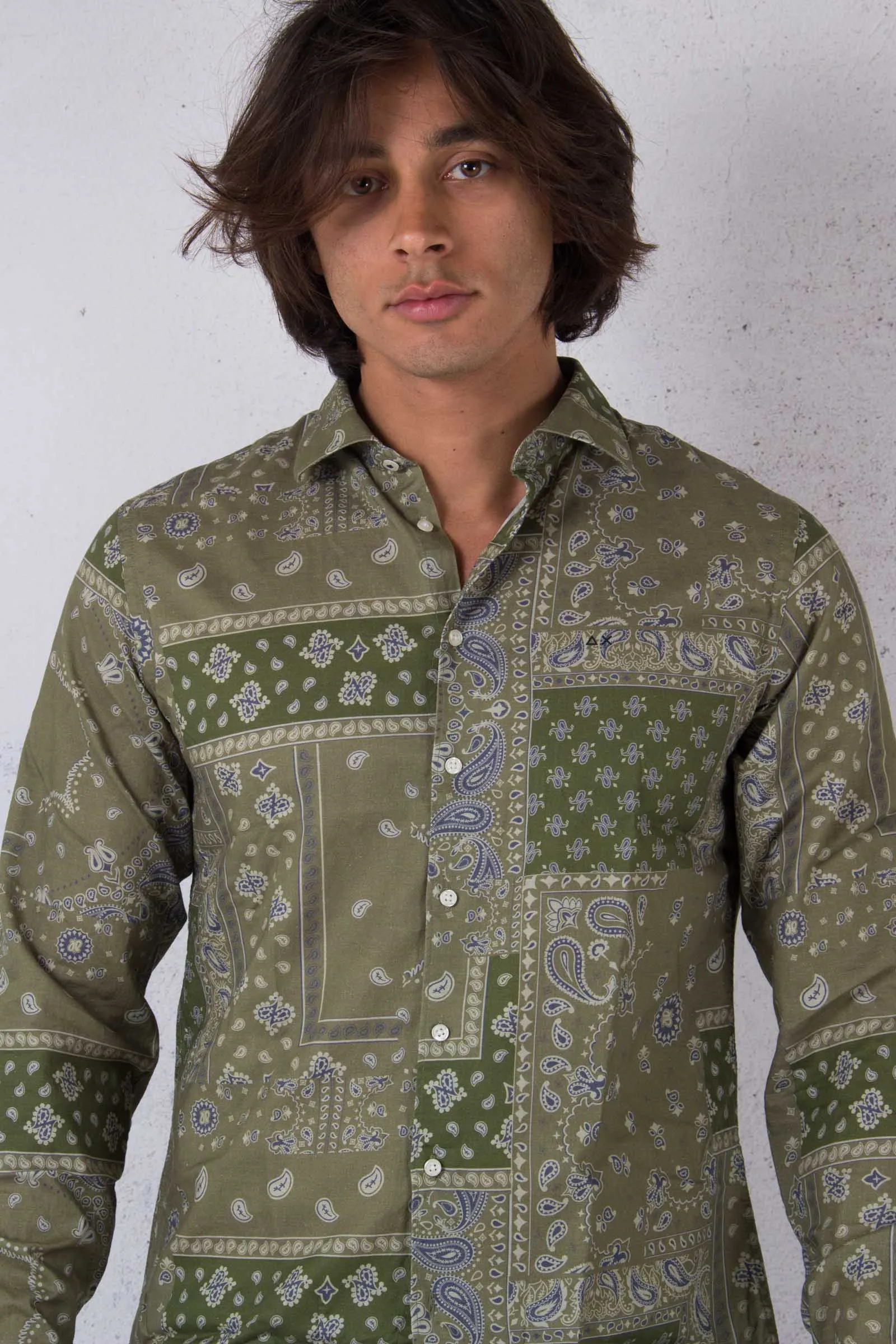 Camicia Lino Stampa Bandana Militare