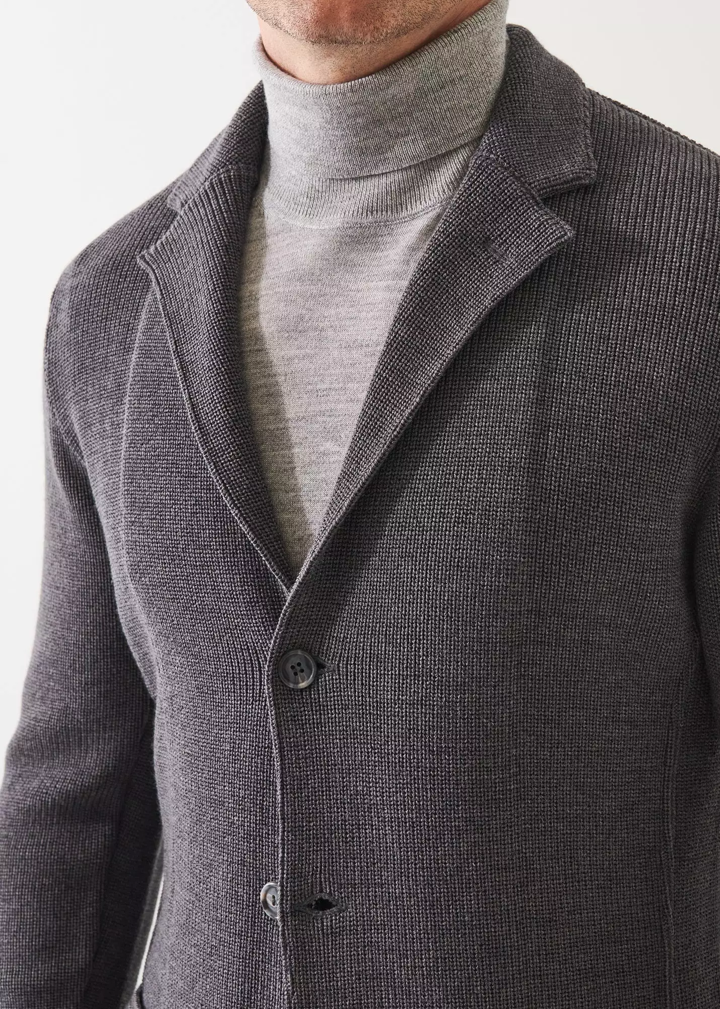 CARDIGAN STITCH MERINO WOOL 3-BUTTON BLAZER