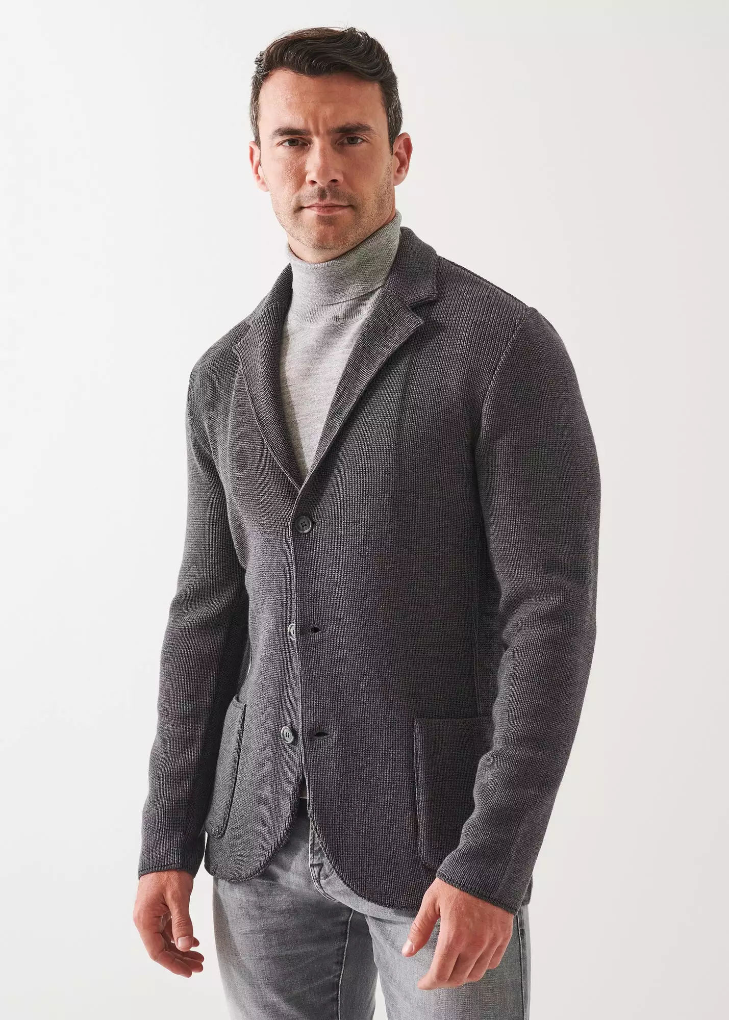 CARDIGAN STITCH MERINO WOOL 3-BUTTON BLAZER