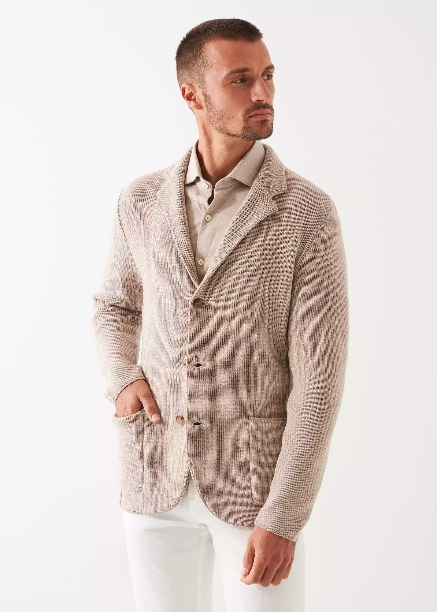 CARDIGAN STITCH MERINO WOOL 3-BUTTON BLAZER