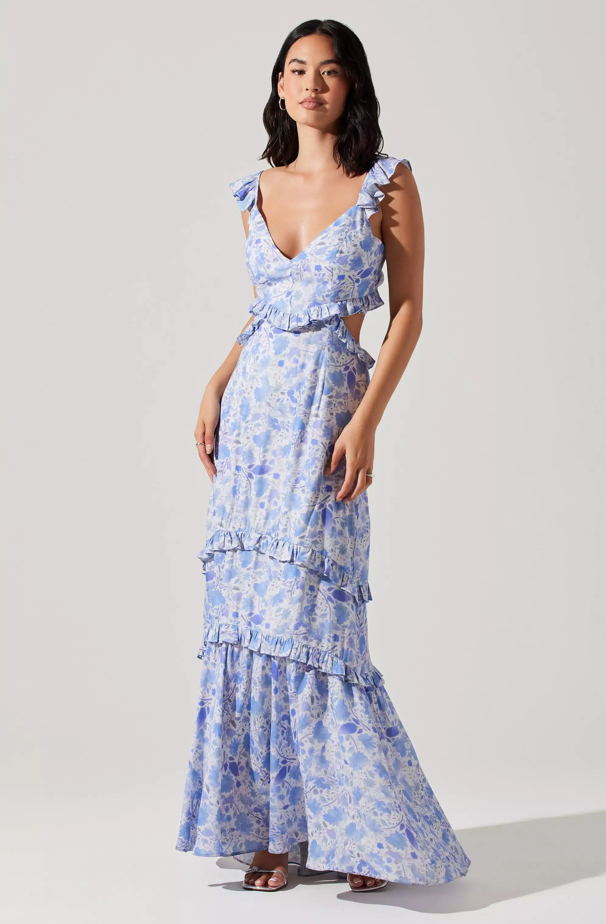 Cassis Floral Ruffle Maxi Dress