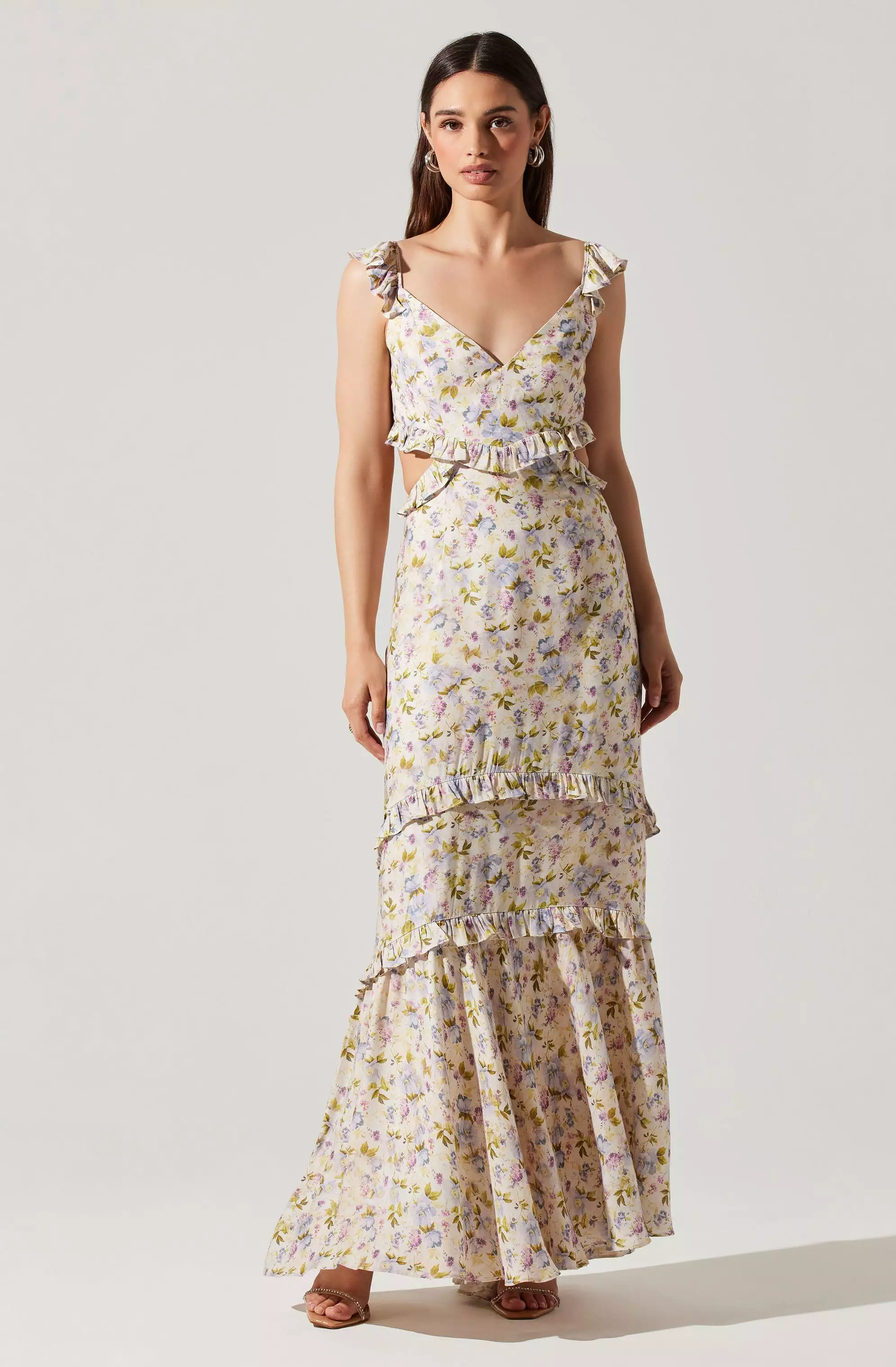 Cassis Floral Ruffle Maxi Dress