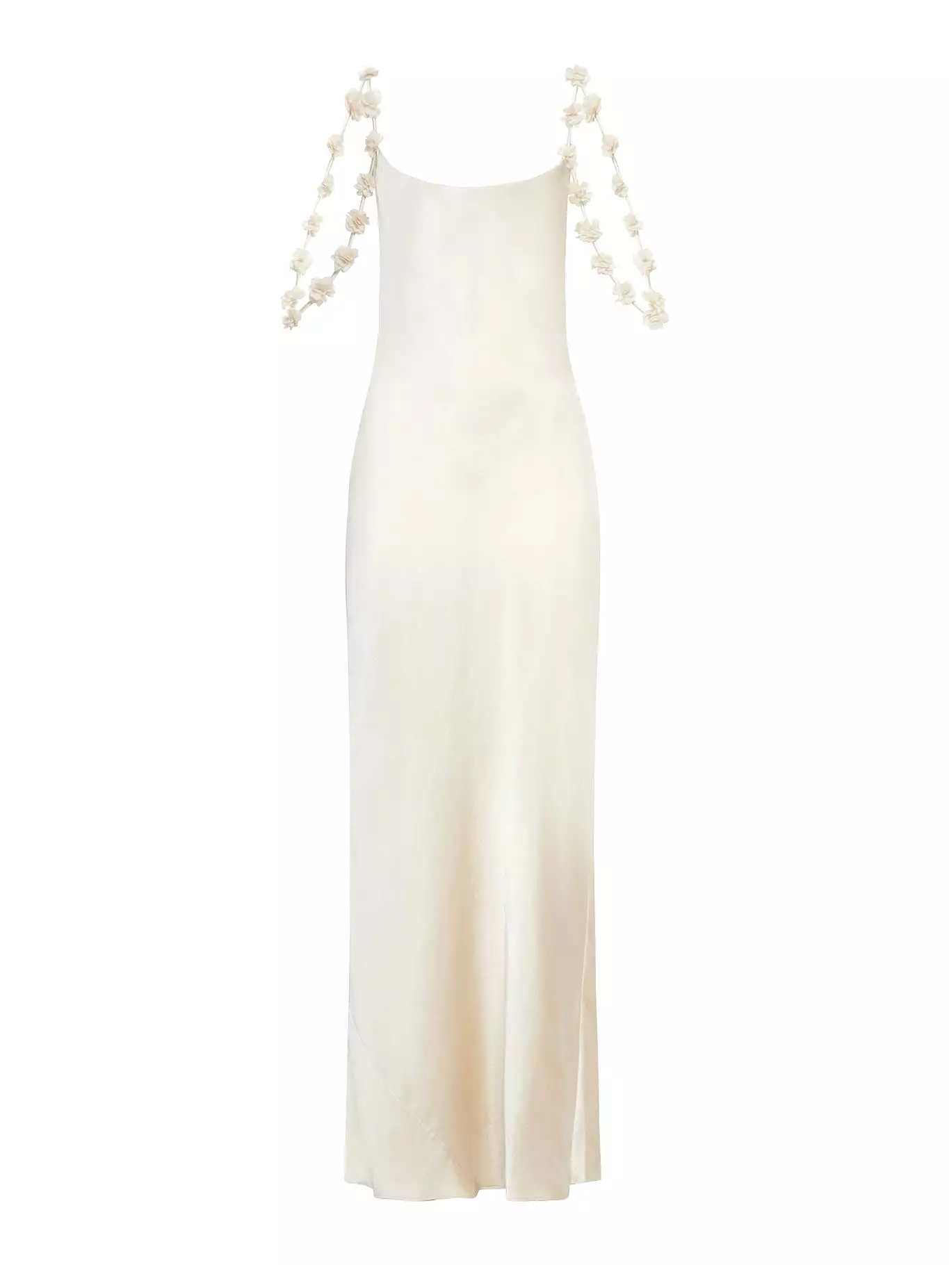 CHAMPAGNE SATIN FLOWER MAXI DRESS