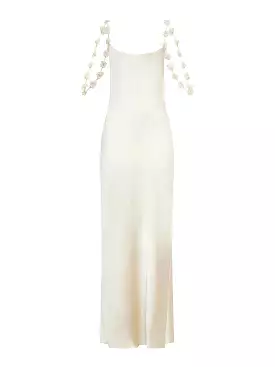 CHAMPAGNE SATIN FLOWER MAXI DRESS