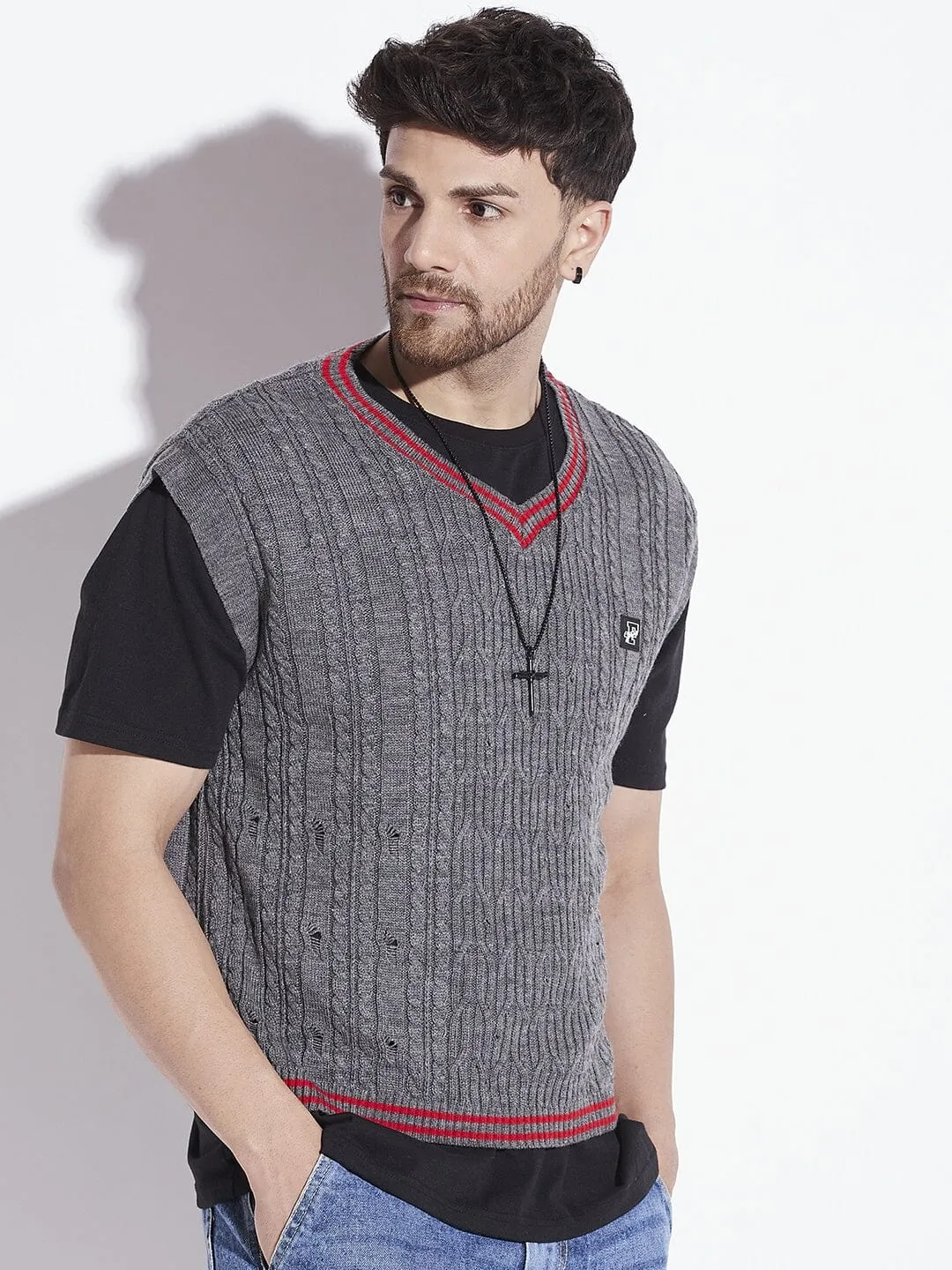 Charcoal Knitted Sleeveless Sweater