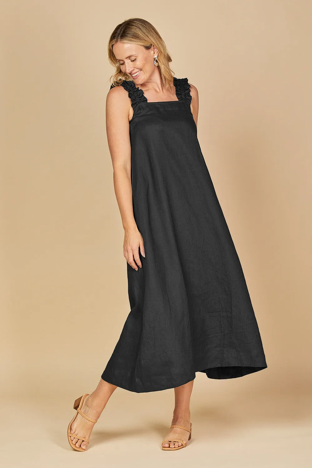 Claire Maxi Linen Dress in Black