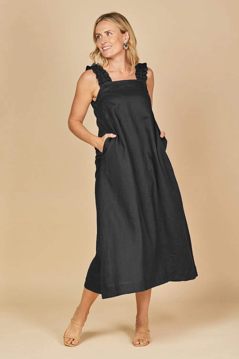 Claire Maxi Linen Dress in Black