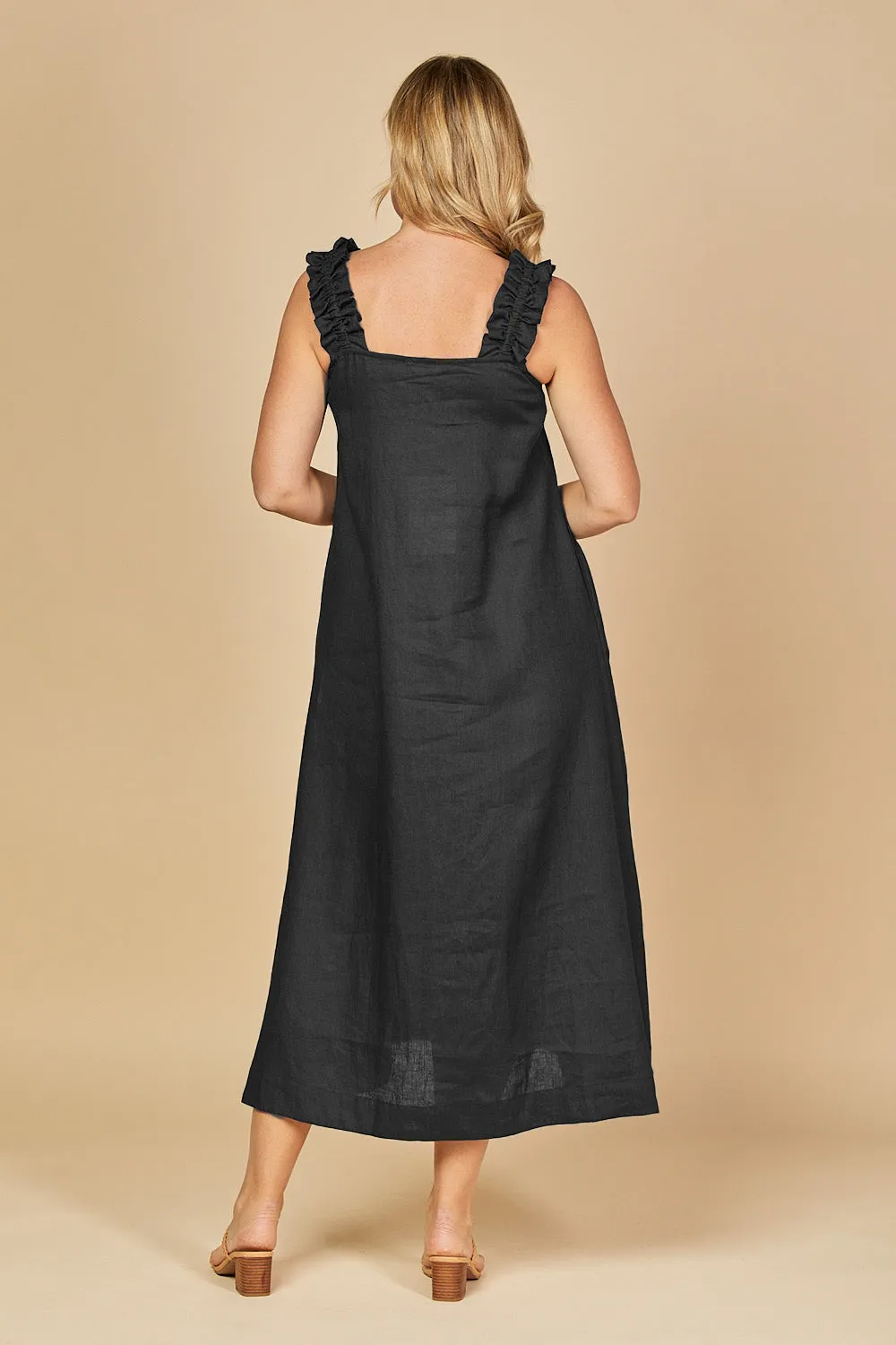 Claire Maxi Linen Dress in Black