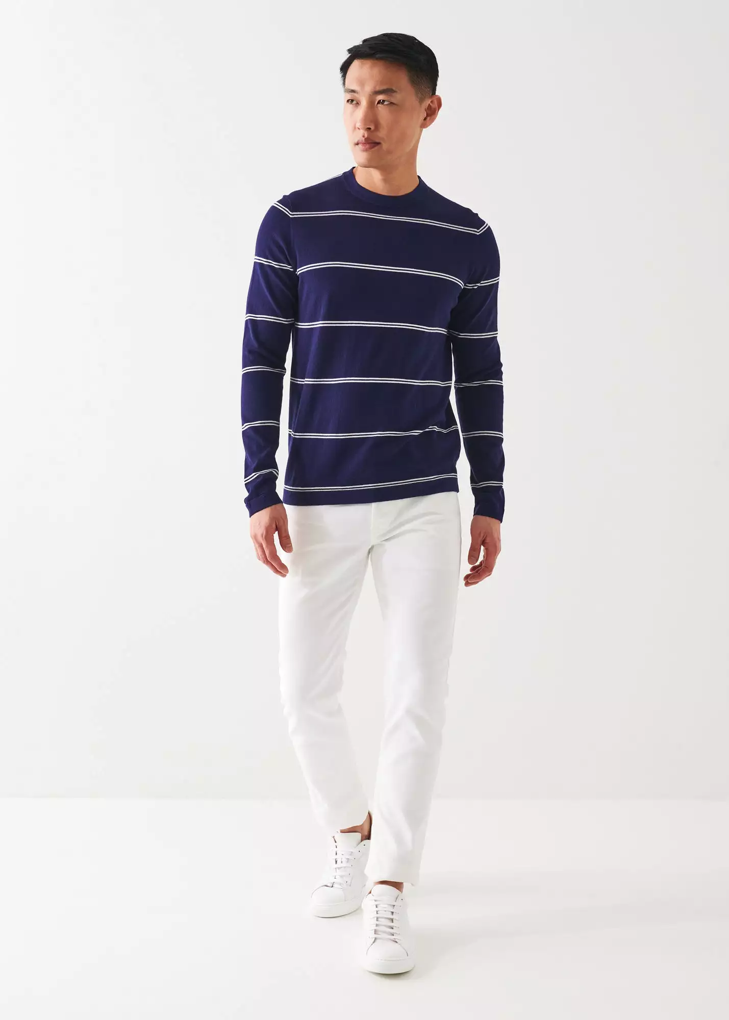 COTTON BLEND STRIPED CREWNECK SWEATER