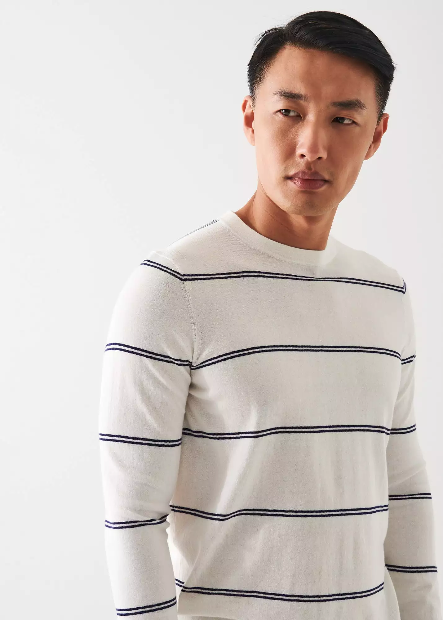 COTTON BLEND STRIPED CREWNECK SWEATER