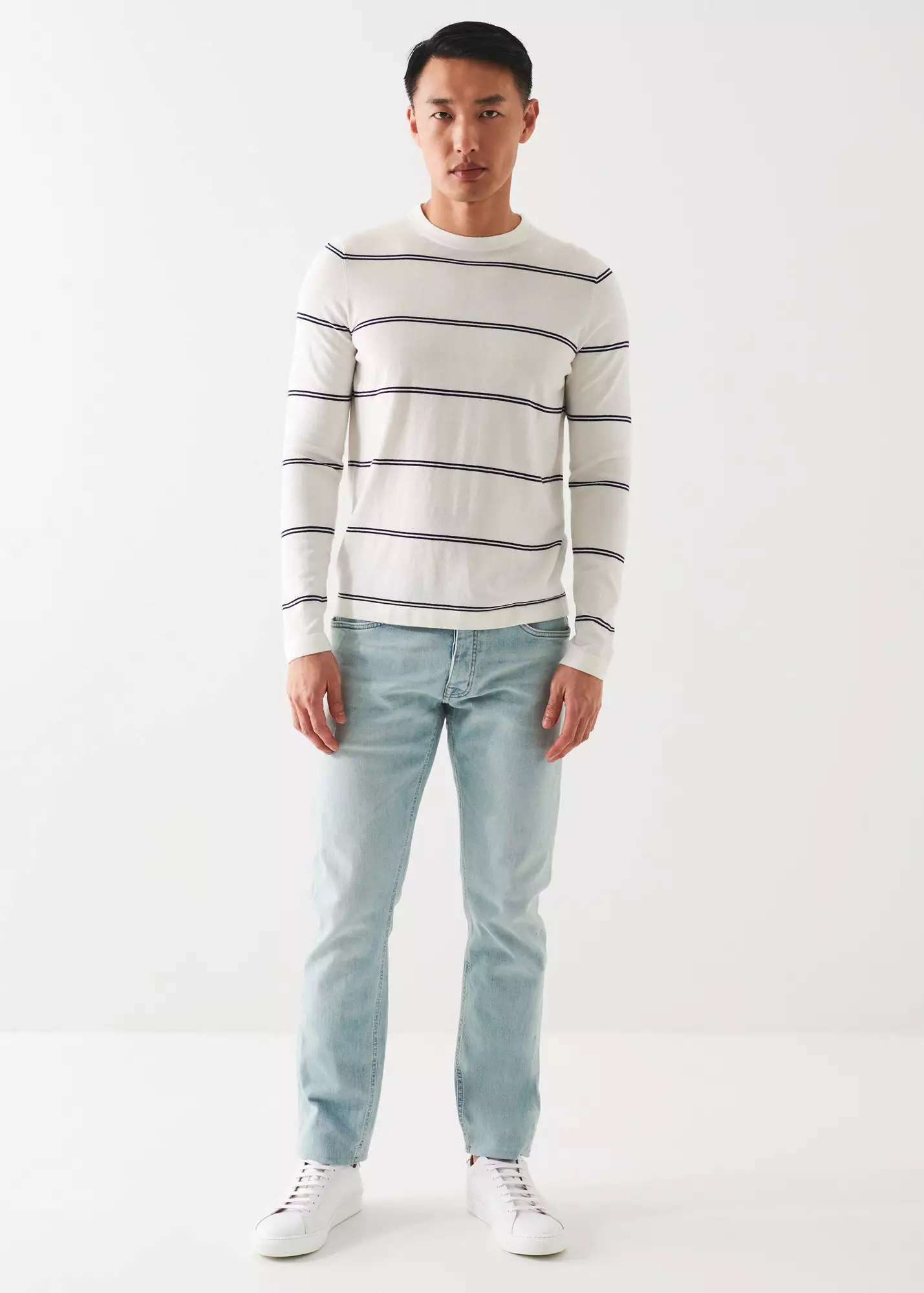 COTTON BLEND STRIPED CREWNECK SWEATER