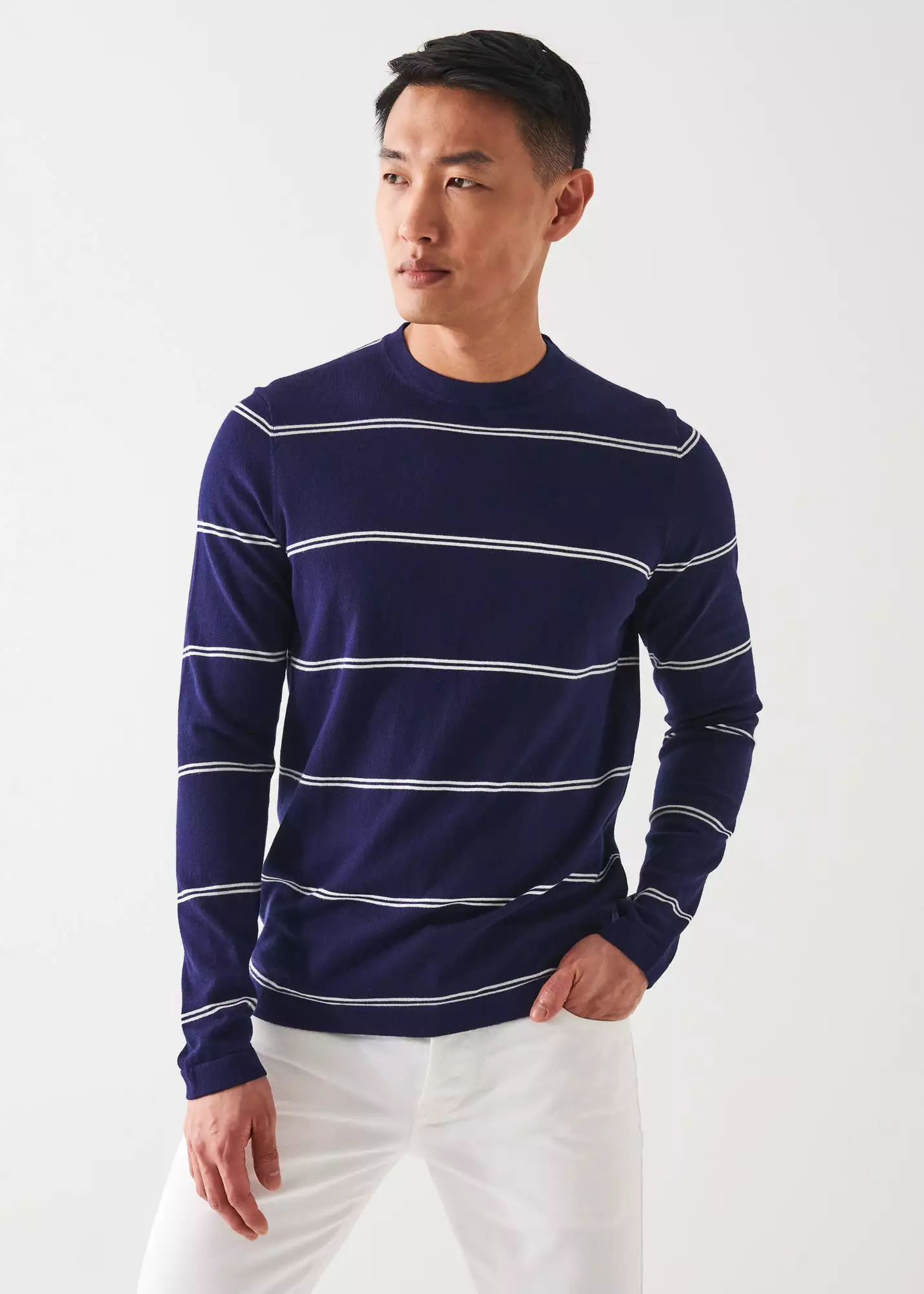 COTTON BLEND STRIPED CREWNECK SWEATER