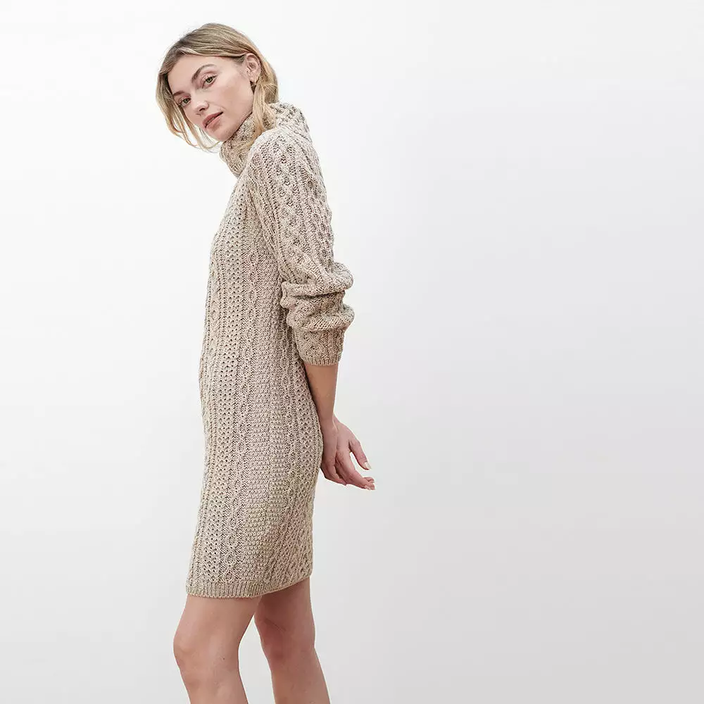 Cowl Neck Aran Sweater Dress