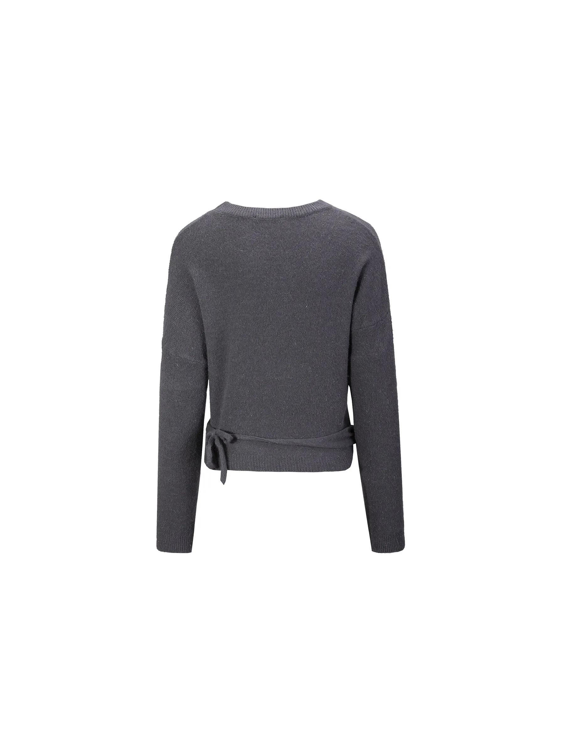 Crew Neck Front Tie Knit Sweater