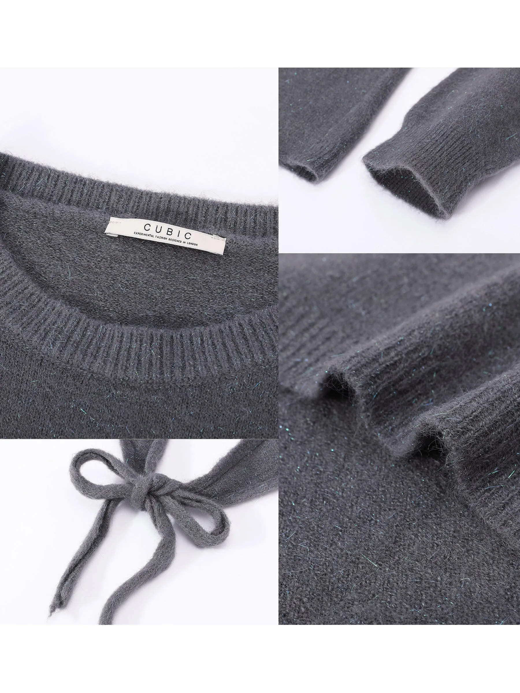 Crew Neck Front Tie Knit Sweater