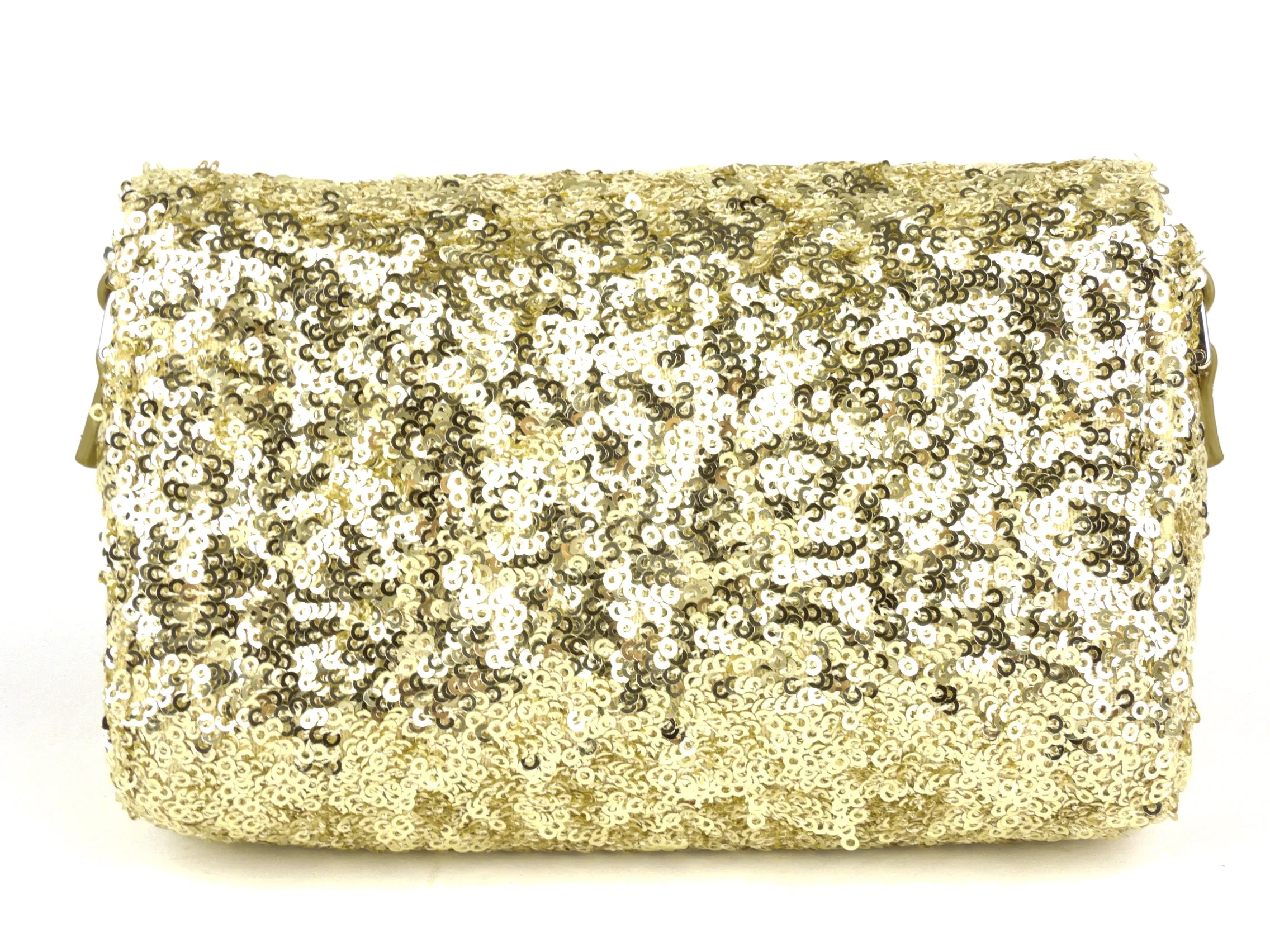 Dolce and Gabbana Gold Metallic Sequin Leather Bow Small Shoulder Flap Bag