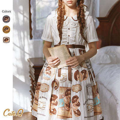 Donuts coffee shop lolita daily op one piece dress dolly collar