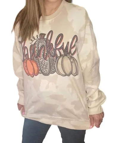 Echo Charlies Thankful Bleached Sweatshirt In Beige Multi