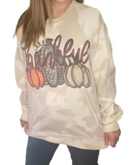 Echo Charlies Thankful Bleached Sweatshirt In Beige Multi